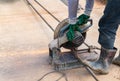 Worker are using Fiber cutting platform tools to cut steel for construction Royalty Free Stock Photo