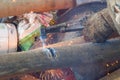 A worker uses a oxygen acetylene cutting