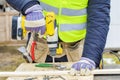 Worker using drill Royalty Free Stock Photo