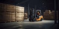 A worker using a forklift to move heavy crates in a stora created with generative AI