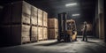 A worker using a forklift to move heavy crates in a stora one created with generative AI Royalty Free Stock Photo