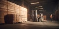 A worker using a forklift to move heavy crates in a stora two created with generative AI Royalty Free Stock Photo
