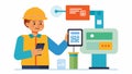 A worker using a handheld device to scan a QR code on a piece of equipment instantly bringing up its realtime status and