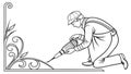 Worker Using a Jackhammer on Pavement, vector design Generative AI Royalty Free Stock Photo