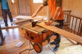 Worker using professional circular saw Royalty Free Stock Photo