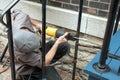 Worker Using Reciprocating Saw Royalty Free Stock Photo