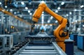 Worker using robotics system in factory