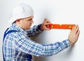 Worker using spirit level Royalty Free Stock Photo