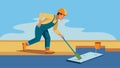 A worker using a squeegee to evenly spread a liquid waterproofing membrane onto the foundation creating a seamless and