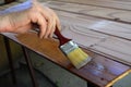 Worker varnishes wood