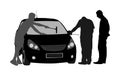 Worker washing car windows vector silhouette. Pit stop vehicle. Mechanic assistance to customer. Auto service repair center.