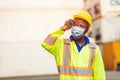 Worker wear disposable face mask for protection Corona Virus Spreading and Smoke dust air pollution filter in cargo port shipping