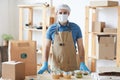 Worker Wearing Mask at Food Delivery Service Royalty Free Stock Photo