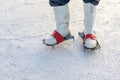 Worker Wearing Spiked Shoes Standing in Wet Plaster During Pool Build Royalty Free Stock Photo