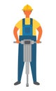 Workman Drilling Ground, Working Man at Job Vector