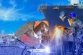 Worker Welding and cutting for ship repair in shipyard