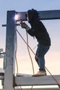 Worker welding parts of stell construction