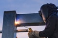 Worker welding parts of stell construction Royalty Free Stock Photo