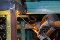Worker welding steel construction by electric welding Royalty Free Stock Photo