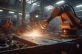 worker welding steel. Generative AI.