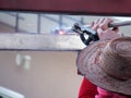 Worker welding steel with no protection Royalty Free Stock Photo