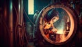 Worker welding on a workshop. AI art generated