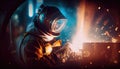 Worker welding on a workshop. AI art generated Royalty Free Stock Photo