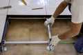 Worker who creates a floating raised floor.