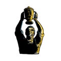 Worker Winning Championship Trophy Cup Woodcut