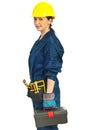 Worker woman with tools container Royalty Free Stock Photo