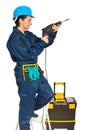 Worker woman using drill Royalty Free Stock Photo