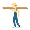 Worker with wooden planks. Royalty Free Stock Photo