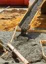 Worker working for concrete pavement for ground flooring construction Royalty Free Stock Photo