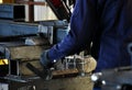 The worker working in fabrication workshop for cutting steel Royalty Free Stock Photo