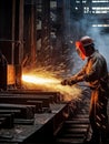 worker working at factory, metal structure, welding and Royalty Free Stock Photo