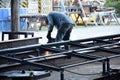 The worker working with steel fabrication factory Royalty Free Stock Photo