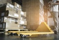 Worker working with hand pallet jack unloading cargo boxes at the warehouse storage. shipment boxes Royalty Free Stock Photo