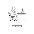 worker in working place icon. Element man in front of a computer in the workplace for mobile concept and web app. Thin line icon f Royalty Free Stock Photo