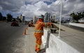 Worker working in public