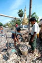 Worker is working at riverside in Kyaikto city ,Myanmar.