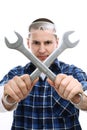 Worker with wrenches crossed Royalty Free Stock Photo