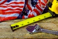 Labor Day is a federal holiday of United States America. Repair equipment and many handy tools. Top view with copy space for use a Royalty Free Stock Photo