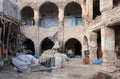 Workers on ancient tannery in the Moroccan city of Fez Royalty Free Stock Photo