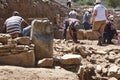 Workers on the archaelogical excavation of Ephesus. Turkish landmark Royalty Free Stock Photo