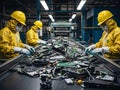 Workers assembling electronic components Royalty Free Stock Photo