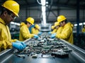 Workers assembling electronic components Royalty Free Stock Photo