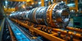 Workers assembling gas turbines in a mechanical engineering factory. Concept Factory assembly, Gas Royalty Free Stock Photo