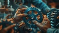Workers Assembling Precision Gears.AI generated image Royalty Free Stock Photo