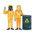 Workers with biohazard suits and barrel characters