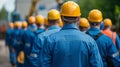 Workers in blue collar attire with helmets, AI Generated